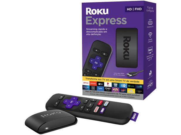 Roku Express Streaming Player Full HD – com Controle Remoto e Cabo HDMI