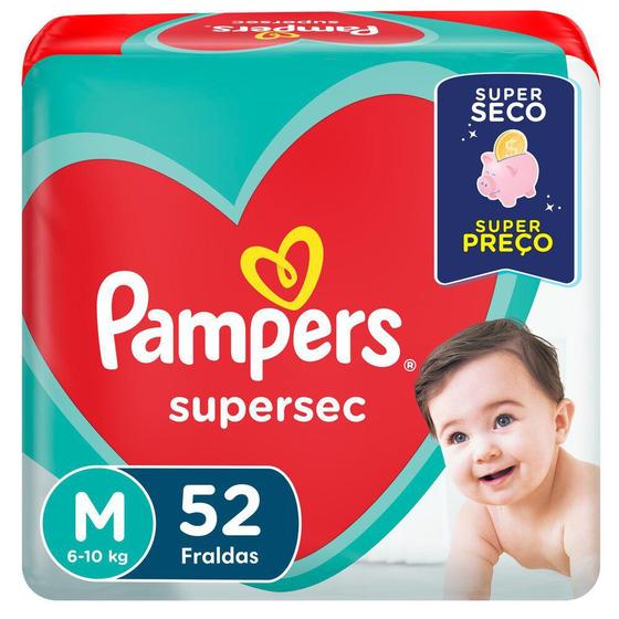 Fralda Pampers Supersec Tamanho M Pacote Hiper com 52 Fraldas Descartáveis