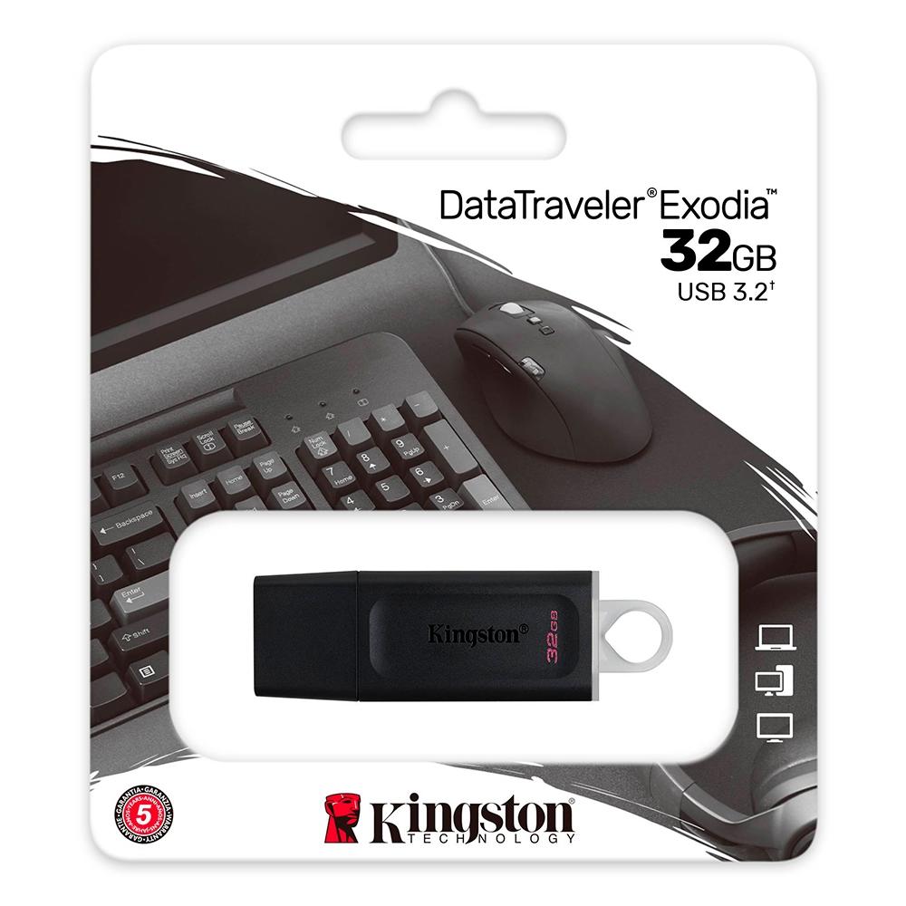 Pen Drive DataTraveler Exodia 32GB Kingston com Conexão USB 3.2 Preto/Branco – DTX/32GB