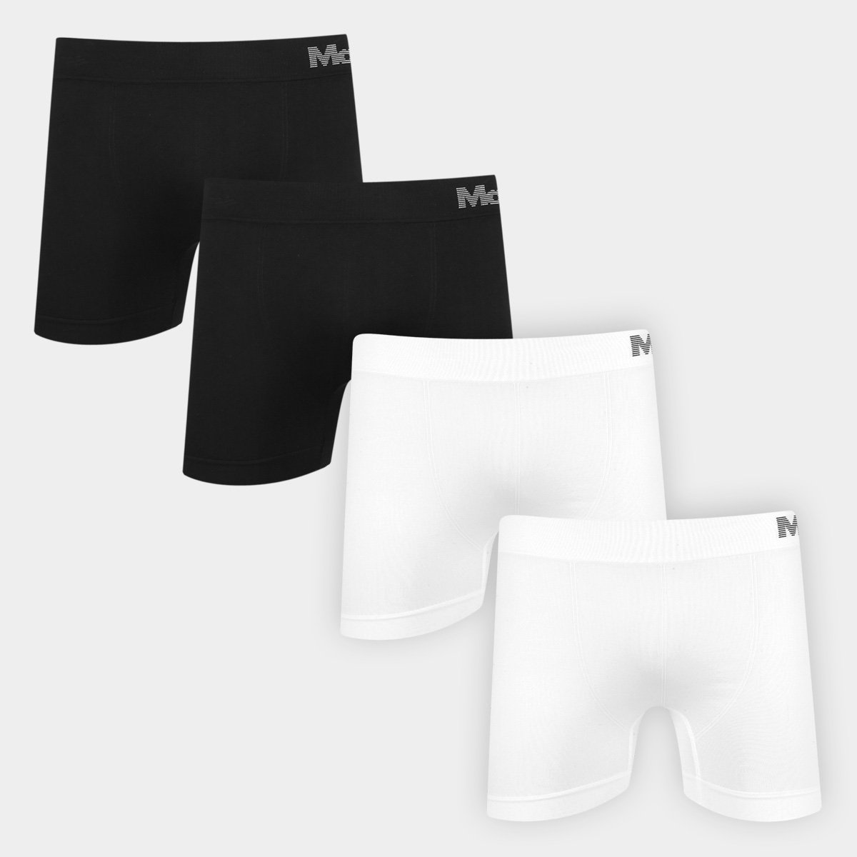 Kit Cueca Boxer Mash Microfibra Sem Costura 4 Peças – Preto+Branco