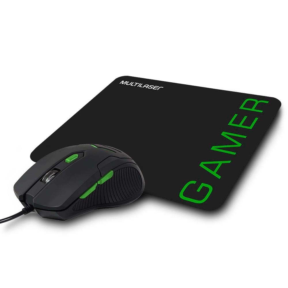 Kit Gamer Multilaser – Mouse + Mousepad Speed Pequeno Verde – MO273