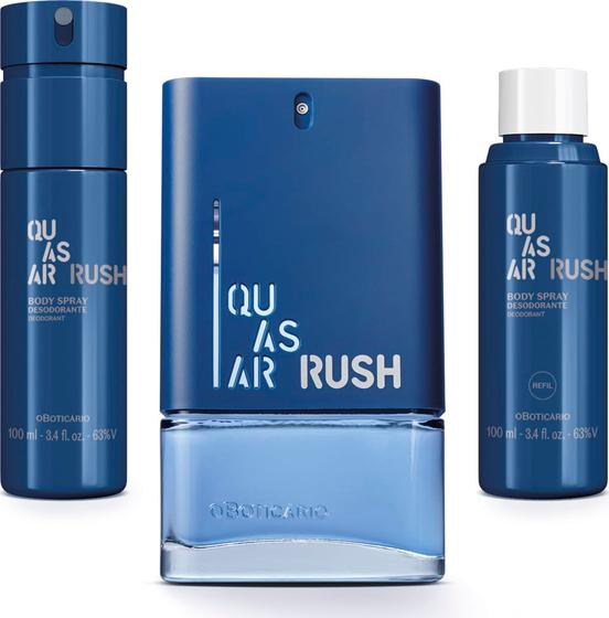 Combo Quasar Rush: Desodorante Colônia 100ml + Body Spray 100ml + Refil 100ml