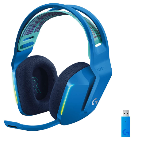 Headset Gamer Sem Fio Logitech G733 7.1 Dolby Surround com Tecnologia Blue VO!CE, RGB LIGHTSYNC, Drivers de Áudio Avançados e Bateria Recarregável para PC e PlayStation – Azul
