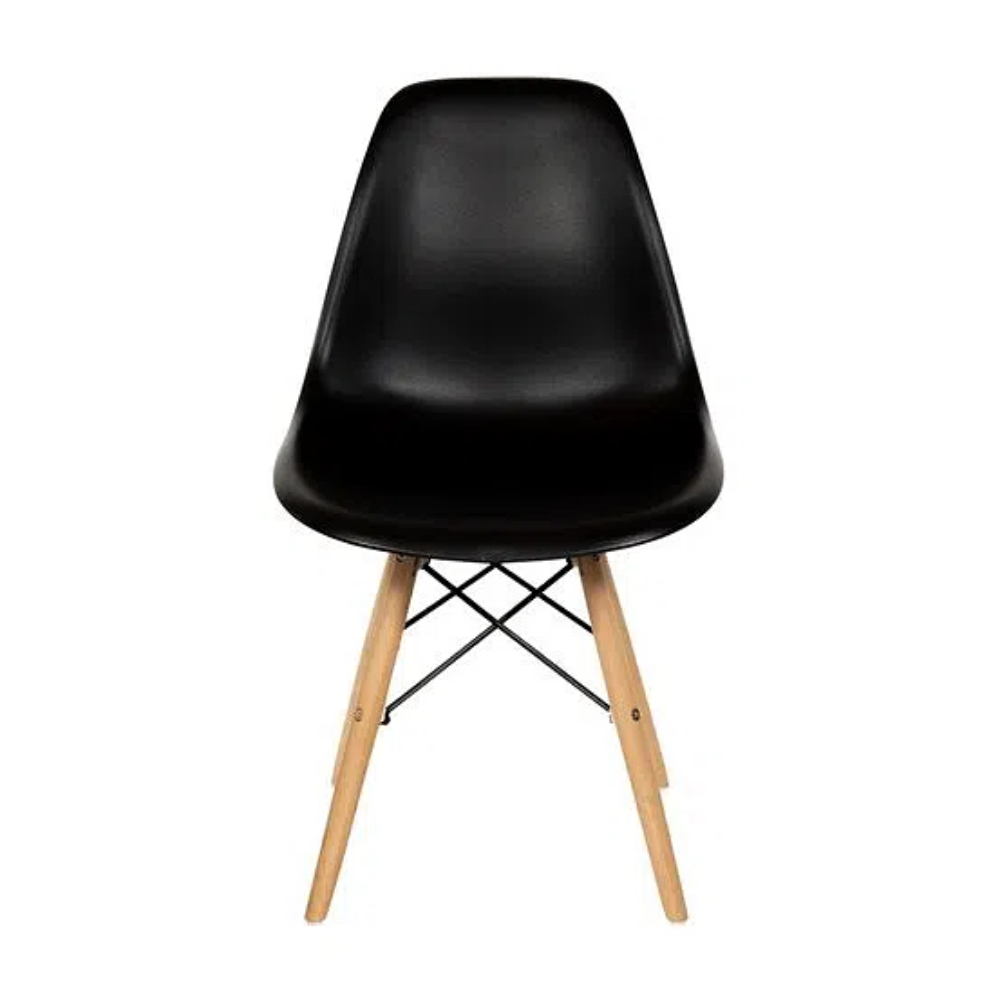 Cadeira Quarto Escritório Sala Charles Design Eames Eiffel Wood – Preta
