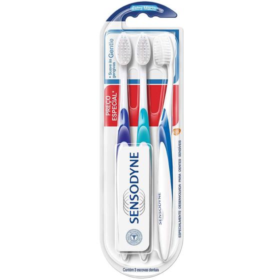 Kit Promocional Sensodyne Gentle com três Escovas Dentais para Dentes Sensíveis – Sensodyne