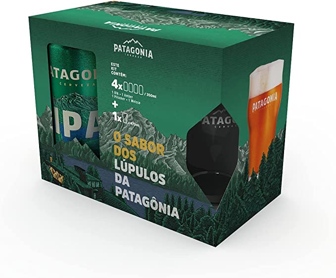 Kit Cerveja Patagonia 4 Latas 350ml + Copo 473ml 1un