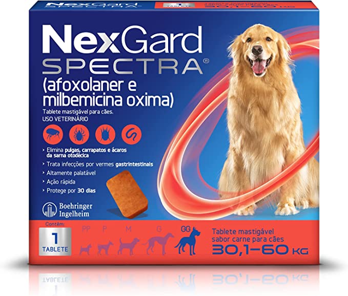 NexGard Spectra Antipulgas e Carrapatos e Vermífugo para Cães de 30,1 a 60kg