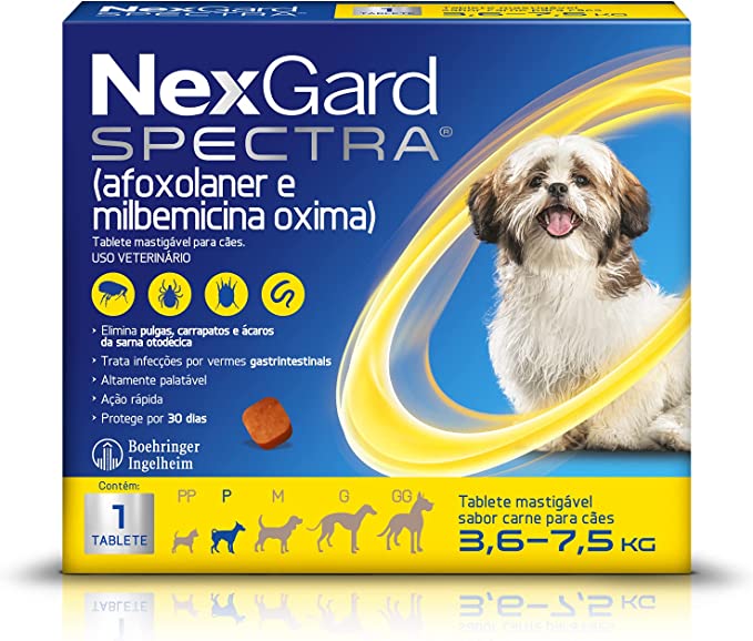 NexGard Spectra Antipulgas e Carrapatos e Vermífugo para Cães de 3,6 a 7,5kg