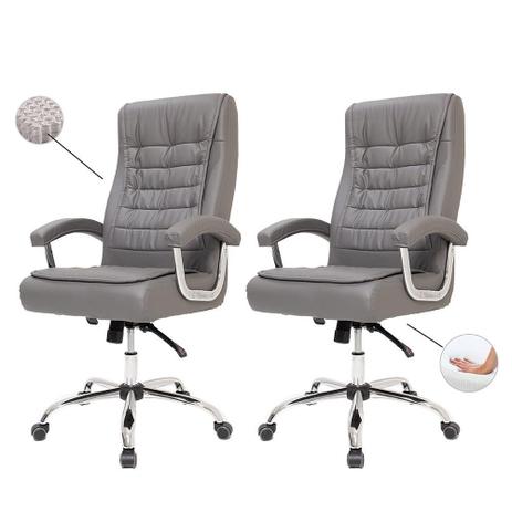 Kit 2 Cadeiras De Escritório Presidente Alta Big Confortável Molas Ensacadas Pillow Top Cinza – Cadeiras INC