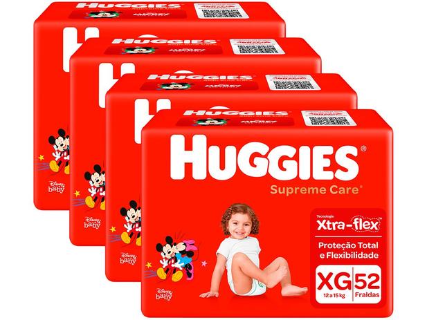 Kit Fraldas Huggies Supreme Care – Tam. XG 12 a 15kg 4 Pacotes com 52 Unidades Cada