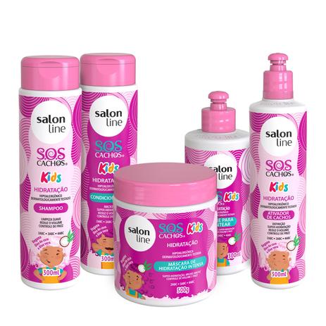 Kit Shampoo + Condicionador + Máscara + Ativador de Cachos + Creme de Pentear SOS Cachos Kids Hidratação – S.O.S Cachos