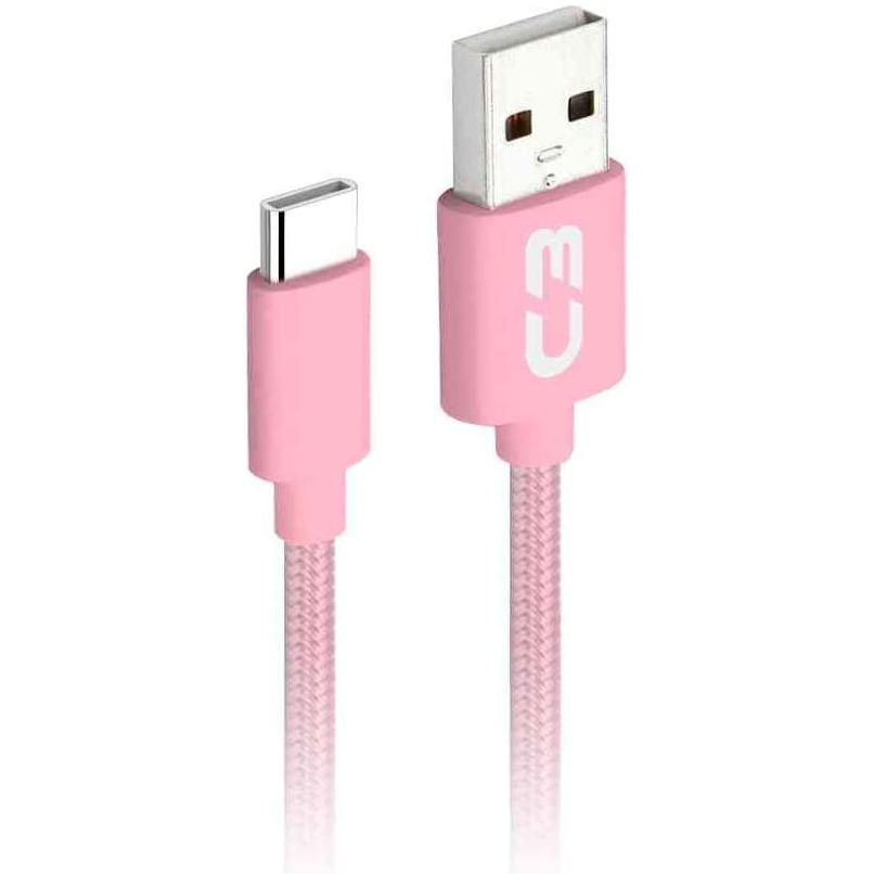 Cabo USB-USB C C3PLUS CB-C11PK 1M Rosa – Compatível com Android USB-C Corrente 2A