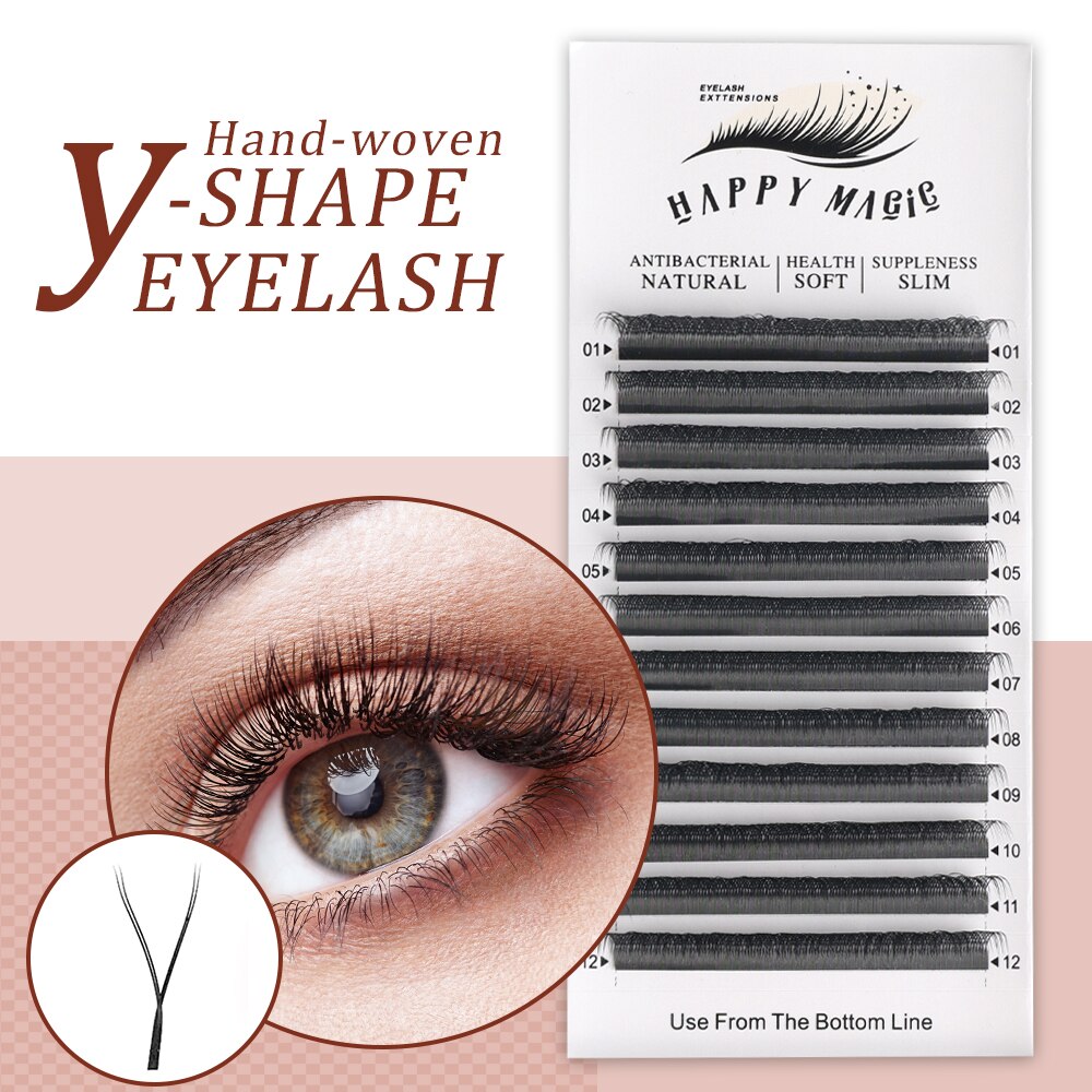 YY Shape Eyelashes Extension Premium Mink Soft Natural Curl Hand Woven Y Shape Volume Supplies Makeup