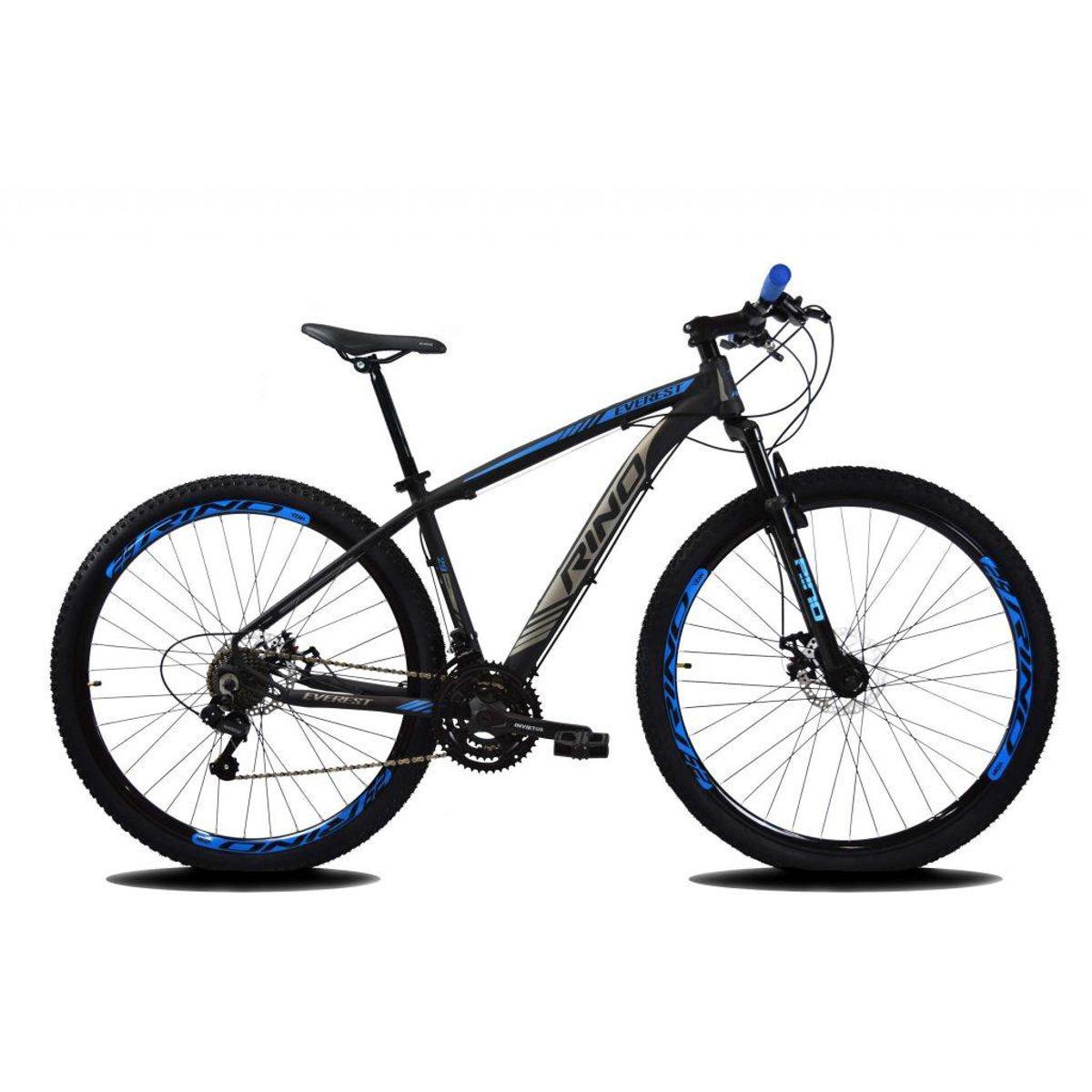 Bicicleta Aro 29 RINO Everest Freio Hidráulico Cambios Shimano 24v – Preto+Azul