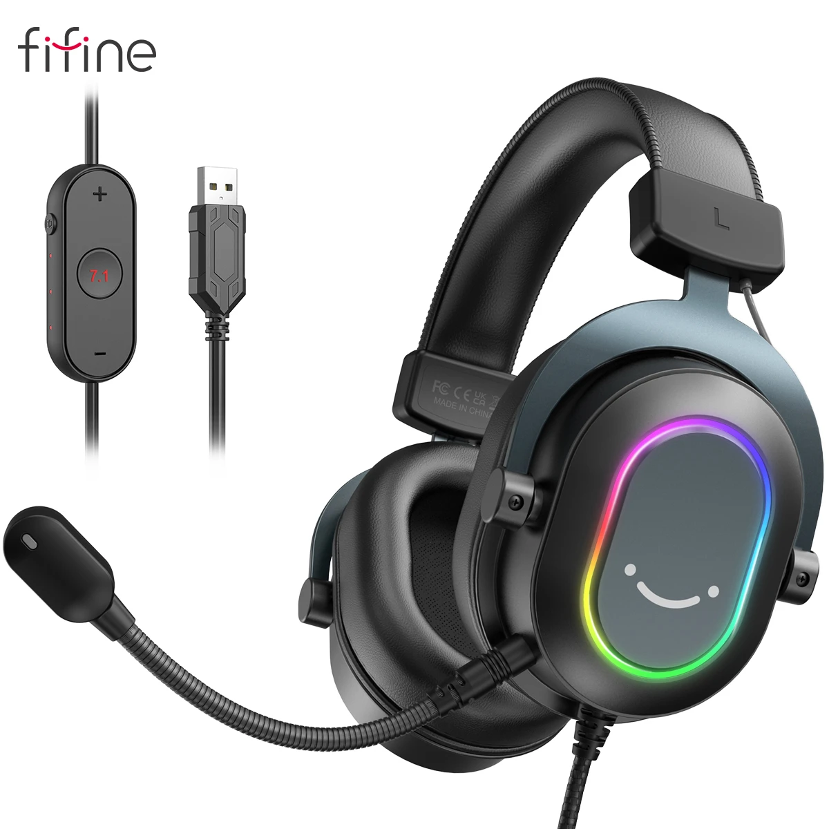 Headset RGB Dinâmico com Microfone Som Surround 7.1 – Fifine