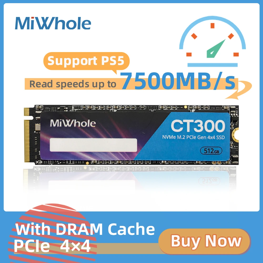 SSD NVME M.2 MiWhole CT300 1TB – PCIe 4.0 – Leitura: 7500MB/s e Gravação: 6500MB/s