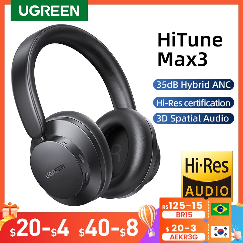 Fone de Ouvido Ugreen HiTune Max 3 Bluetooth ANC 3D Áudio Espacial HP106