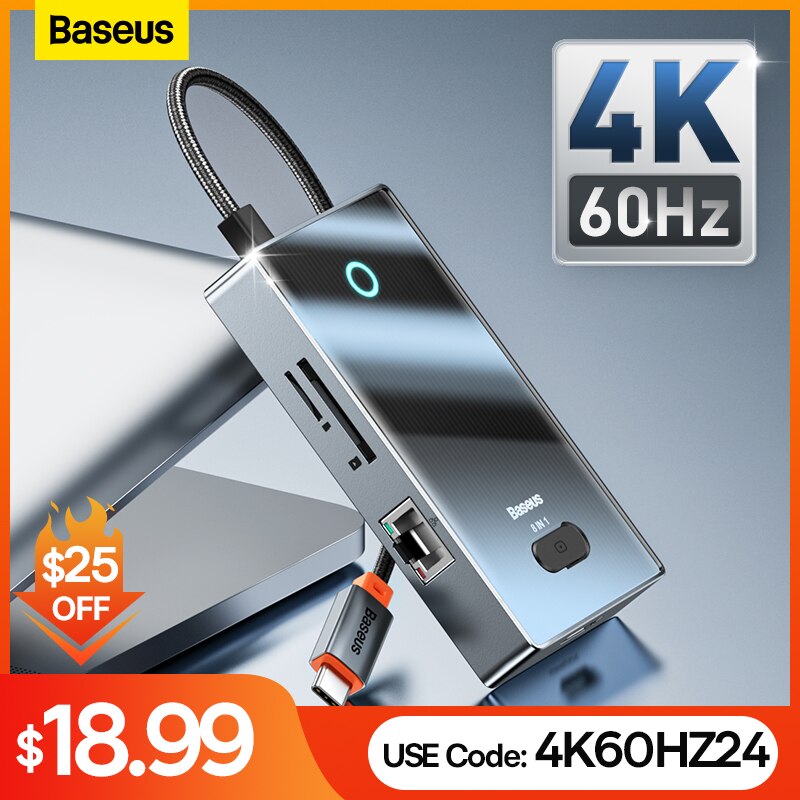 Adaptador HUB Baseus USB C 5 em 1 – HDMI 4k @ 60hz e 3x usb3.0 | Macbook, PC e Smartphone