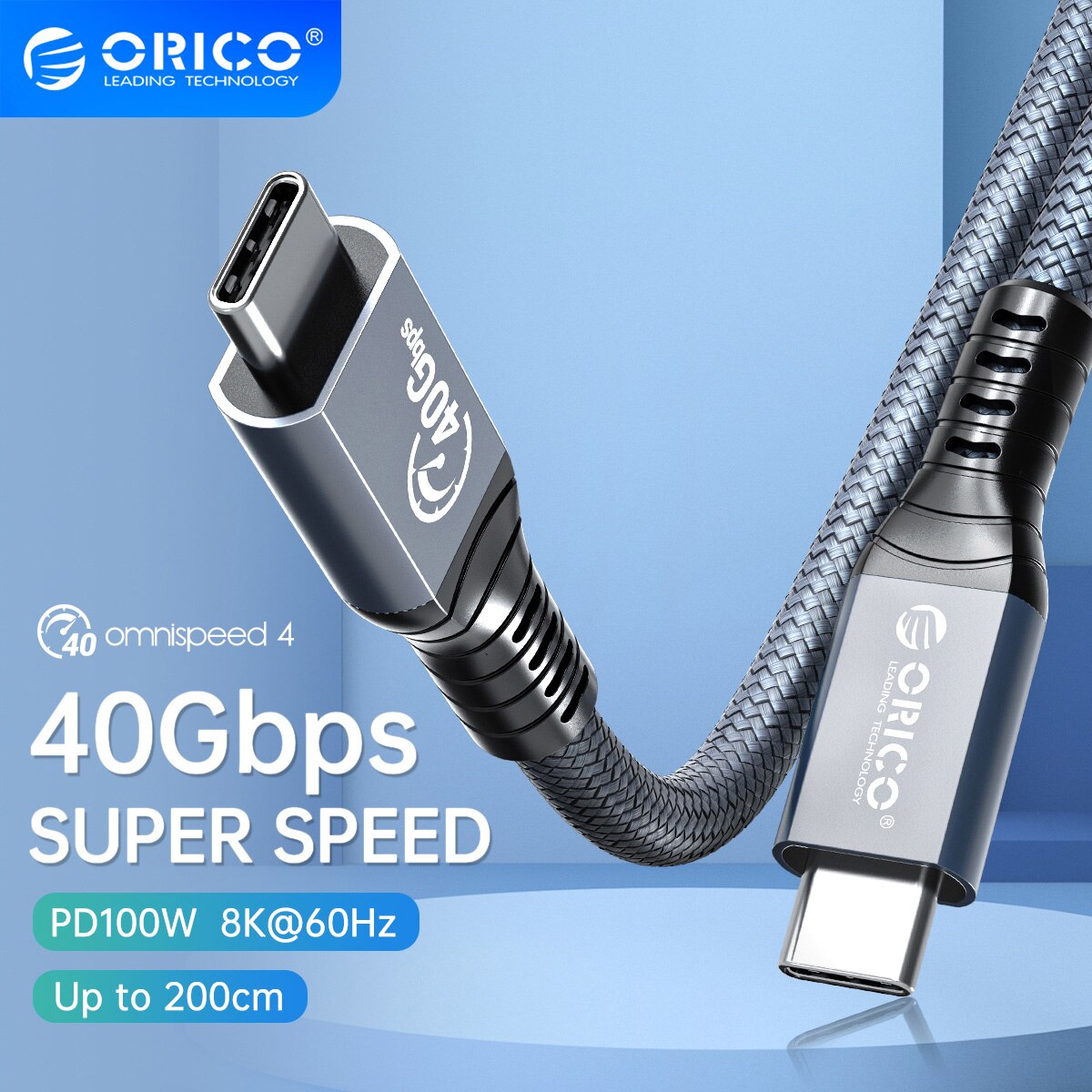 Cabo Thunderbolt 4 USB C Pd100w HD 8K 60hz Nylon 0.8M – Orico