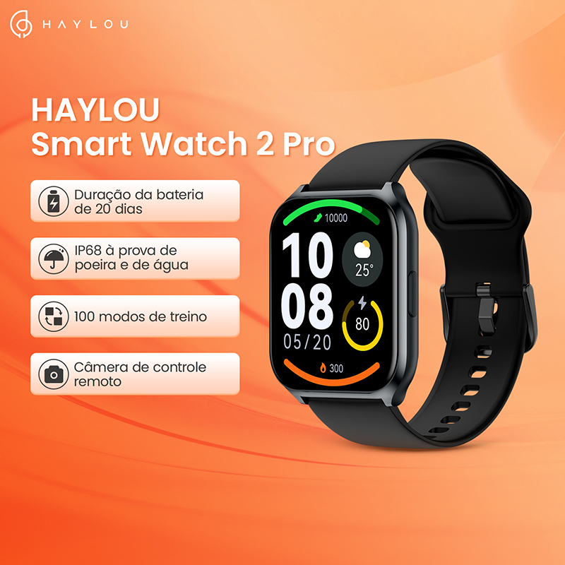Smartwatch HAYLOU 2 Pro – Tela 1.85″, Bluetooth 5.3, Monitoramento de Sono e de Frequência Cardiaca
