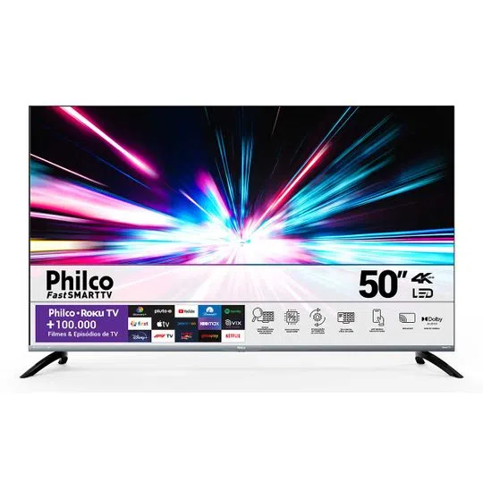 Smart TV Philco 50″ 4K PTV50G70R2CSGBL HDR10 Dolby Audio 4X HDMI 2.0 WiFi Roku TV