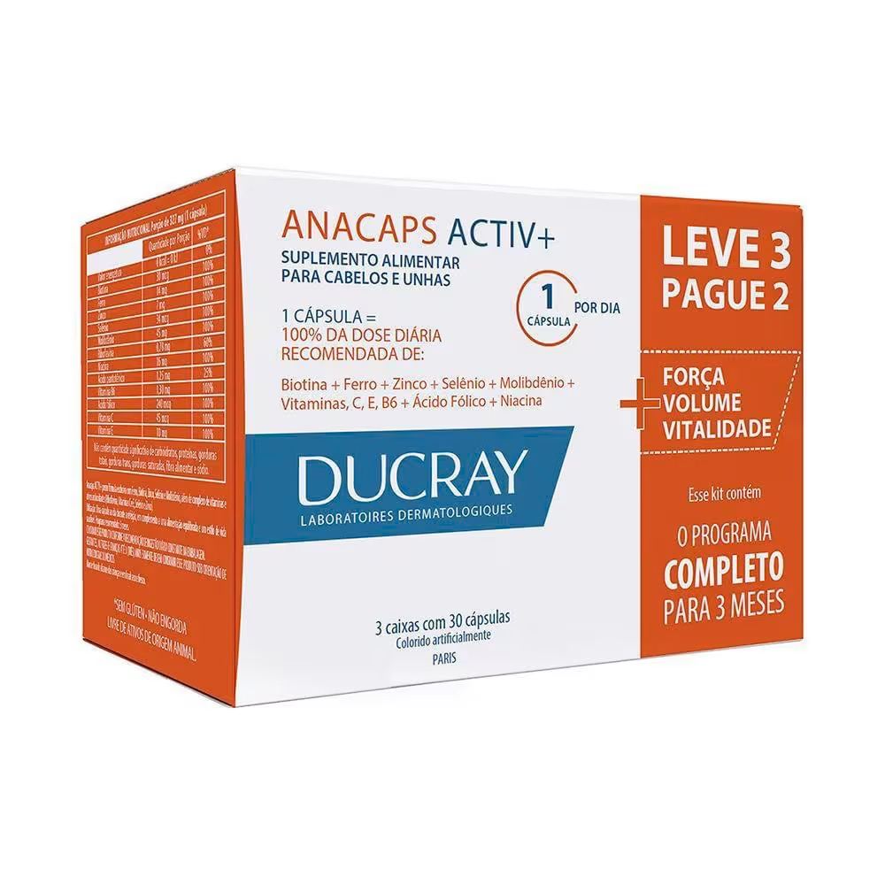 Anacaps Activ+ Ducray Suplemento Vitamínico Mineral com 90 Cápsulas