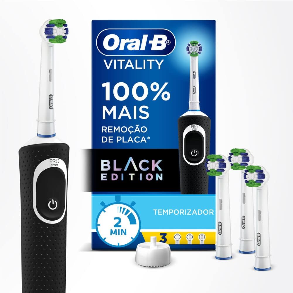 Oral-B Vitality 100+ – Escova Elétrica Oral B, Refis 3 Unidades, Bivolt, Preto