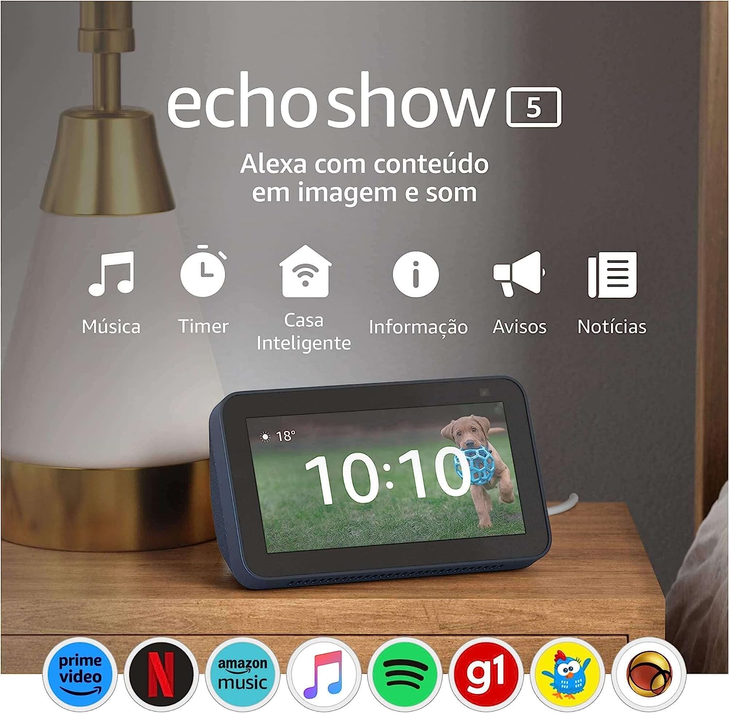 Echo Show 5 (2ª Geração): Tela Inteligente de 5″ com Alexa e câmera de 2 MP – Cor Azul
