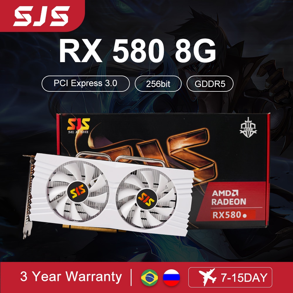 Placa de vídeo SJS RX 580, 8GB, 2048SP, 256Bit, GDDR5, AMD Radeon, RX580 8G