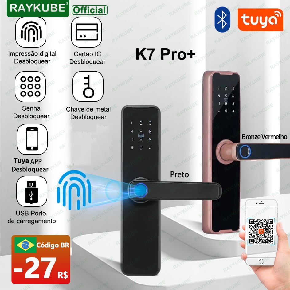 Fechadura Da Porta Biométrica com Impressão Digital Tuya K7 Pro RayKube