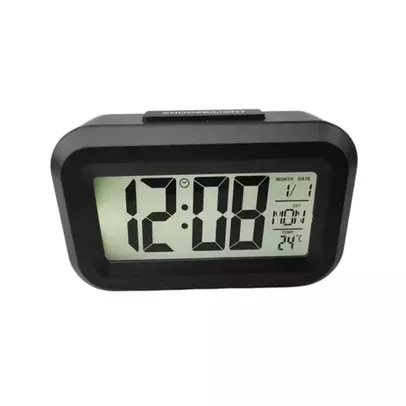 Relógio Digital De Mesa Calendário Temperatura – Preto