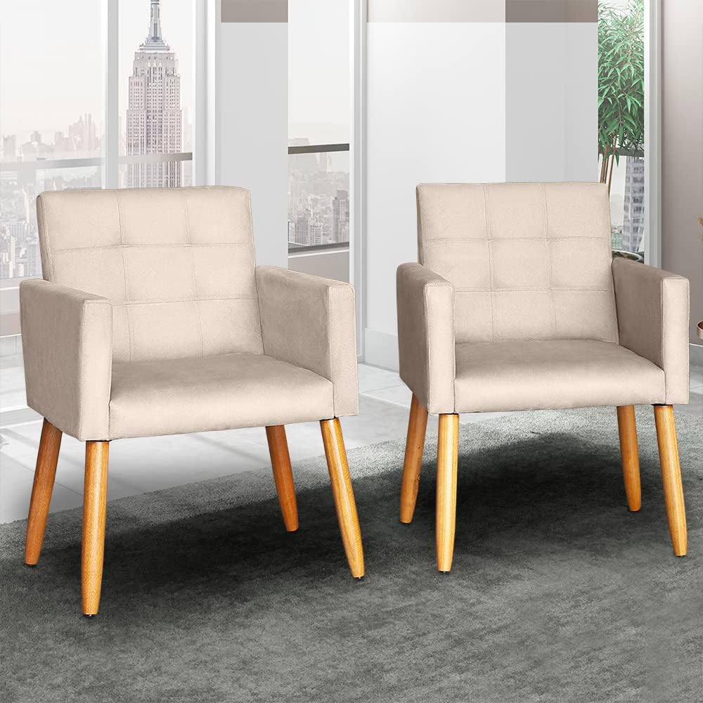 Kit 2 Poltronas Cadeira Decorativa para Sala de estar Cadeiras para Recepção Manicure Escritório Sala De Espera (Bege)