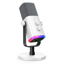 Microfone Dinâmico USB Fifine para Jogos – Desempenho Profissional – Qualidade Vocal Dinâmica Cardióide – Compatível com PC e Mac – Iluminação LED RGB – Design de Mesa com Fio – Branco -AmpliGame AM8W