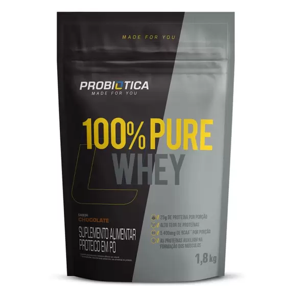 100% Pure Whey Refil (825G) – Sabor Chocolate, Probiótica