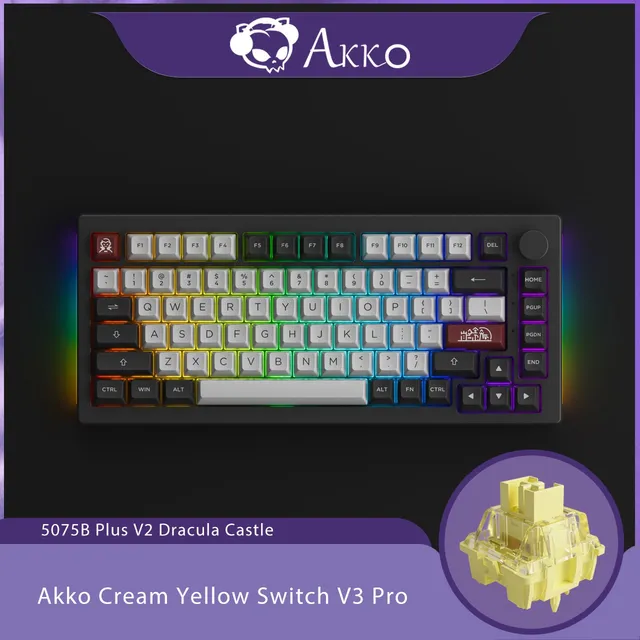 Teclado Mecânico Sem Fio Akko 5075B Plus V2 Switch Yellow