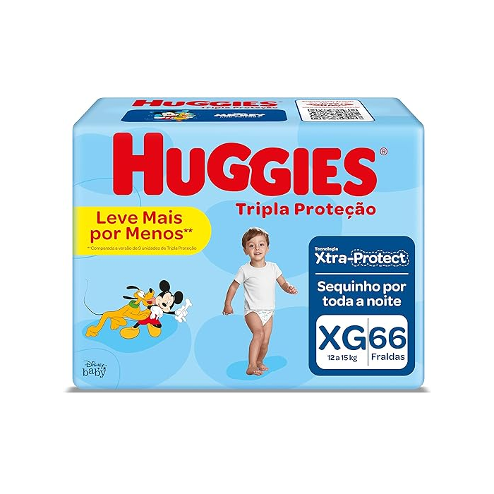 Huggies Tripla Proteção Xg – Fraldas, Tamanho XG (12 a 15 kg), 66 Unidades
