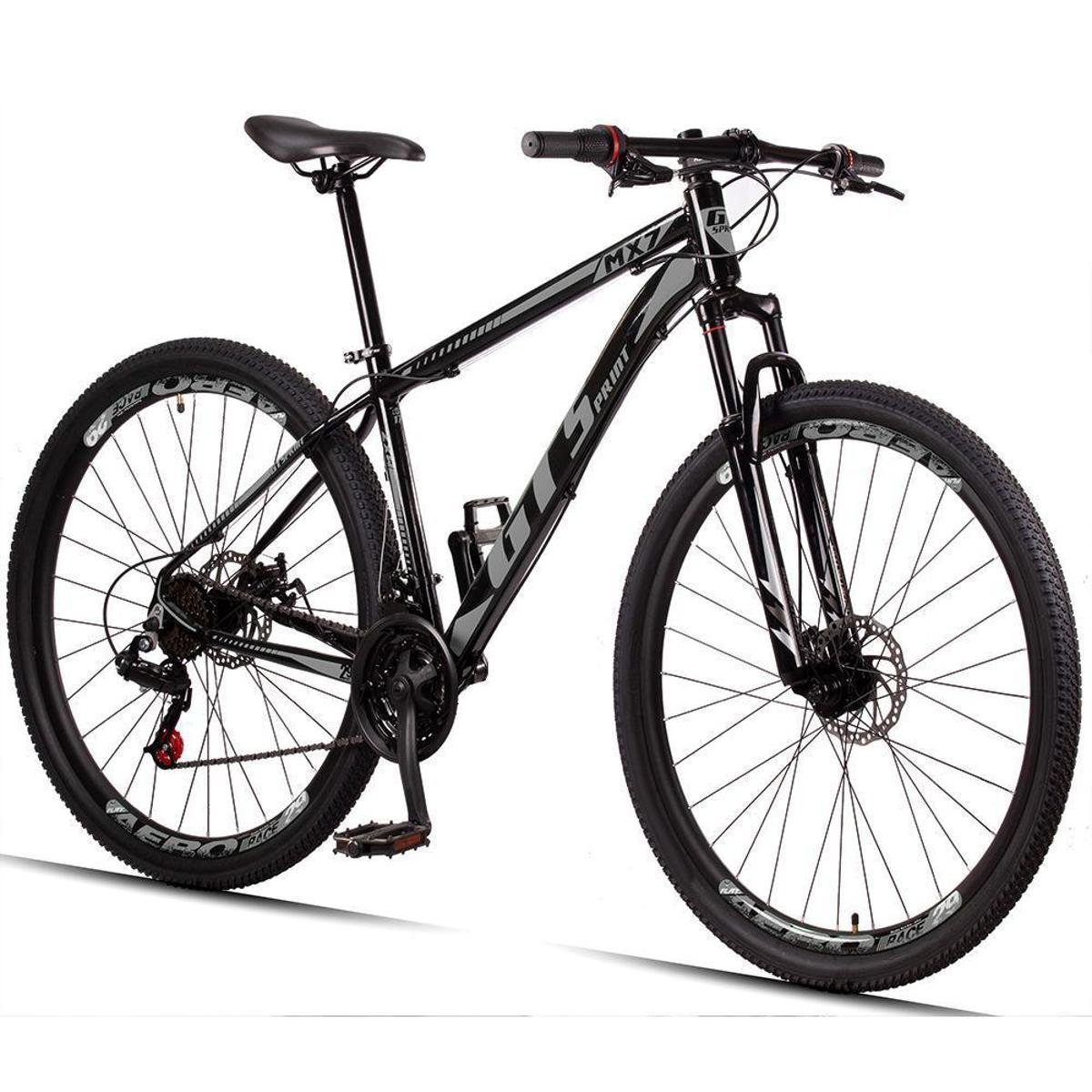 Bicicleta aro 29 GT Sprint mx7 21v freio disco MTB alumínio – Preto+Cinza