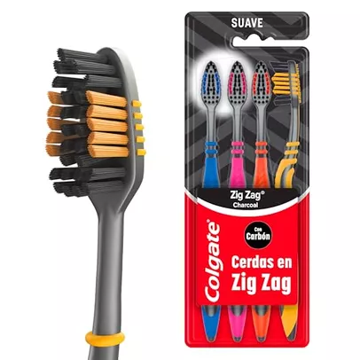 Colgate ZigZag Carvão – Escova Dental, 4 unidades