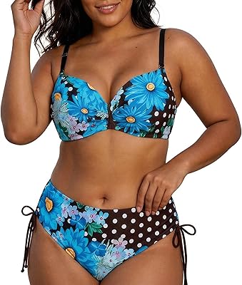 Anúncio patrocinado – Biquíni Plus Size Floral Cintura Alta 46-52 Feminino Azul Preto Rosa Vermelho Conjunto Praia