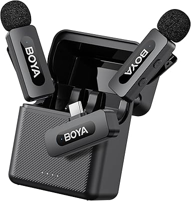BOYA Microfone de lapela sem fio BY-V30 para iPhone/Android/tablets/PC com porta USB-C, vida útil da bateria 36H, alcance de 100 metros, clipe com cancelamento de ruído, microfone de lapela sem fio