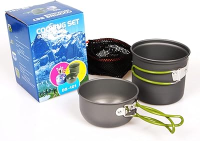 Kit Panelas Compactas para Camping Trekking Pescaria Alumínio 2 Peças Com Pegador