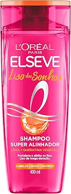 L'Oréal Paris Elseve Liso dos Sonhos Shampoo Super Alinhador, com Queratina Vegetal e AHA, Alinhamento Capilar em Casa, Co...