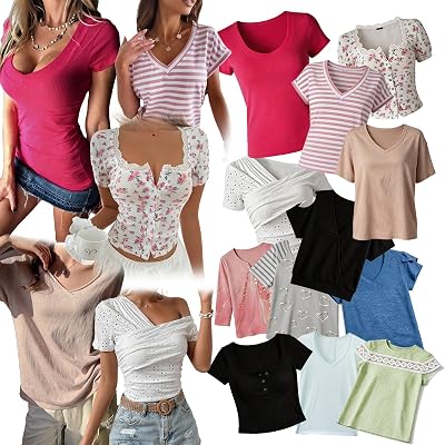 Conjunto de 3 camisetas femininas com caixa surpresa e vestido misterioso