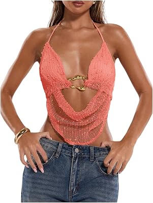 SHENHE Camiseta feminina sexy Y2k frente única para sair com decote em V profundo nas costas